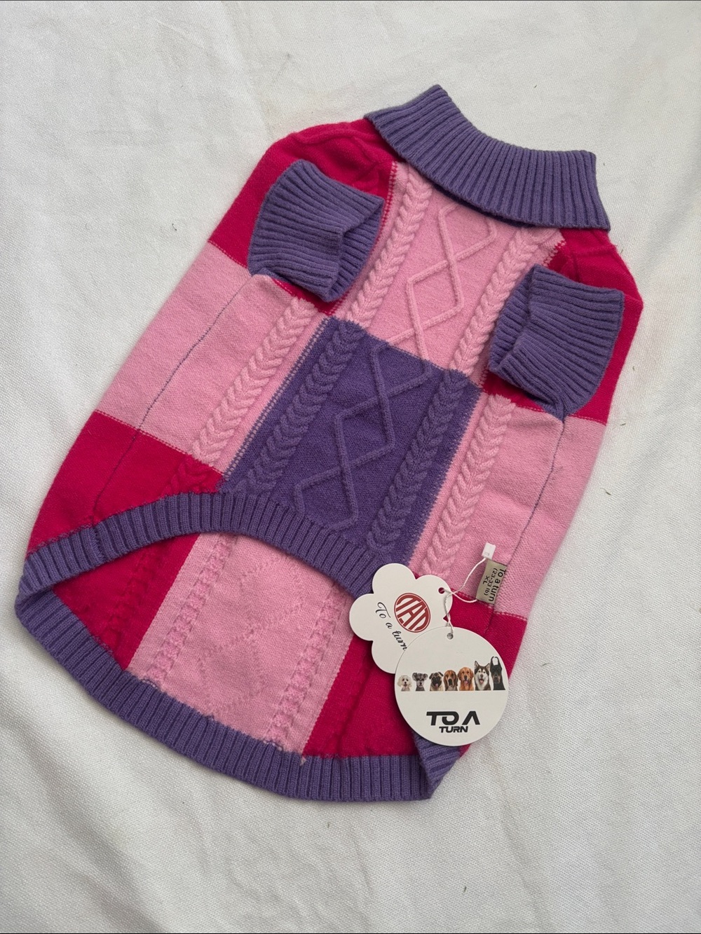 To A Turn Colorblock Cable Knit Dog Sweater XLarge (23-33lbs)
